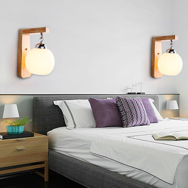 Globe Rectangle Rubberwood Hardware Wall Lamp