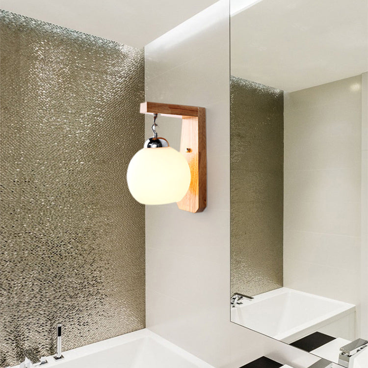 Globe Rectangle Rubberwood Hardware Wall Lamp