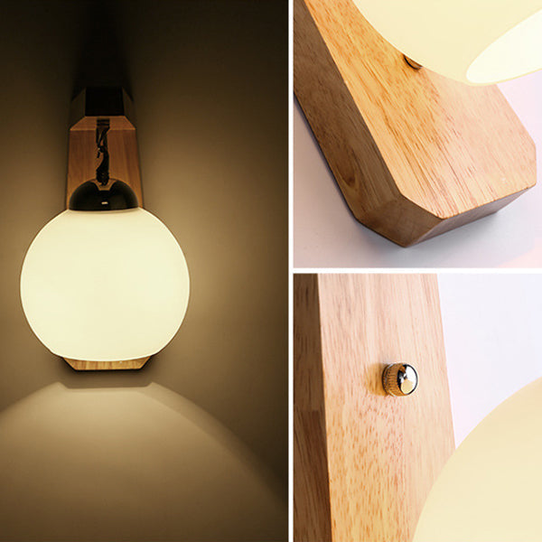 Globe Rectangle Rubberwood Hardware Wall Lamp