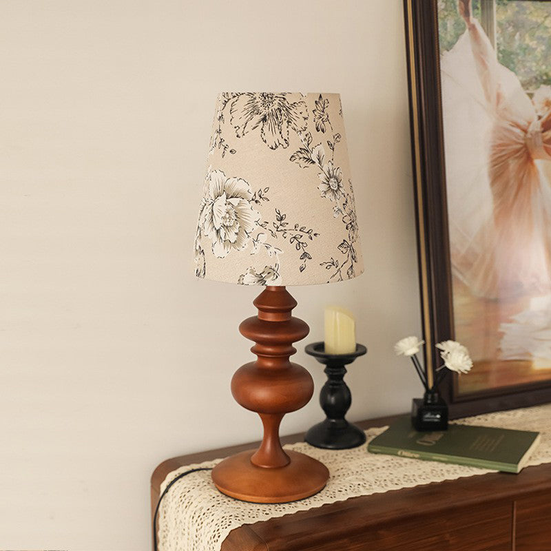 Cylinder Floral Fabric Solid Table Lamp
