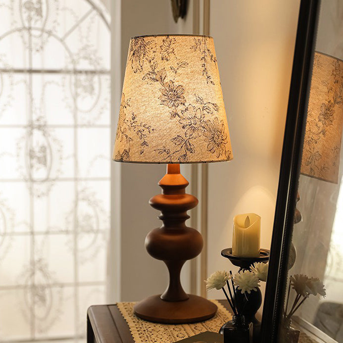 Cylinder Floral Fabric Solid Table Lamp