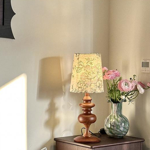 Cylinder Floral Fabric Solid Table Lamp