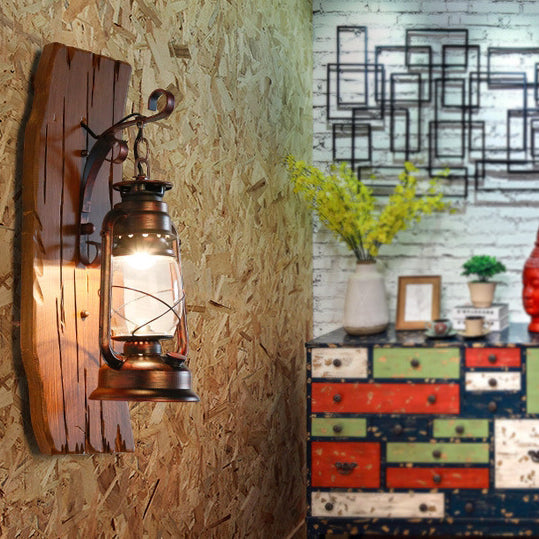 Rectangular Wood Grain Kerosene Wall Lamp