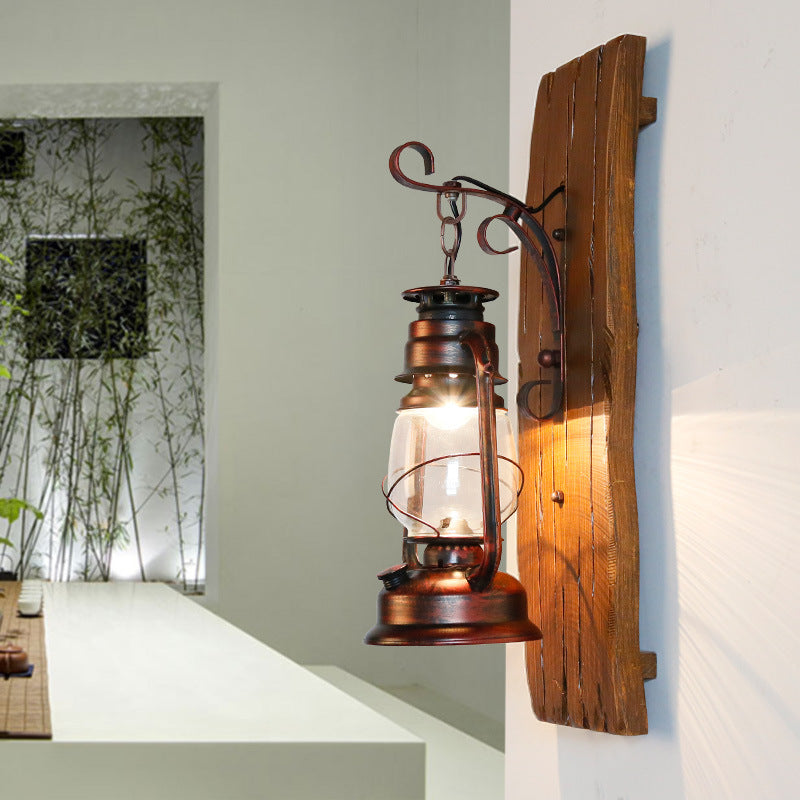 Rectangular Wood Grain Kerosene Wall Lamp