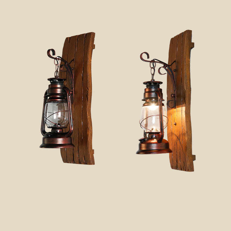 Rectangular Wood Grain Kerosene Wall Lamp