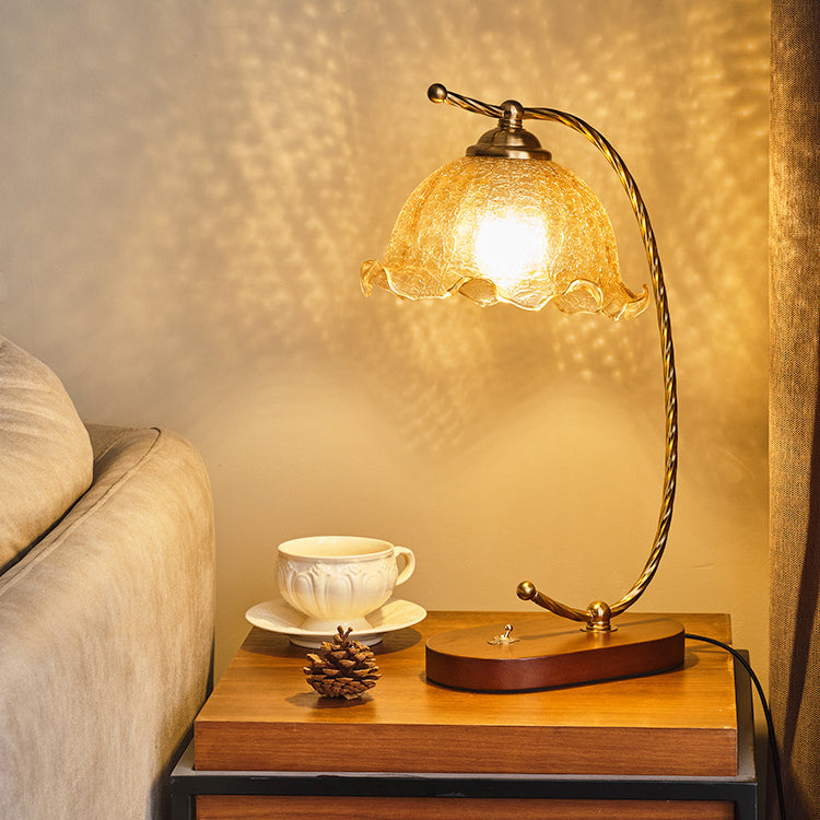 Oval Wooden Metal Flower Table Lamp