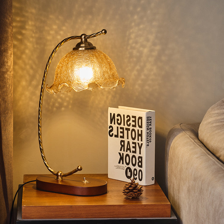 Oval Wooden Metal Flower Table Lamp