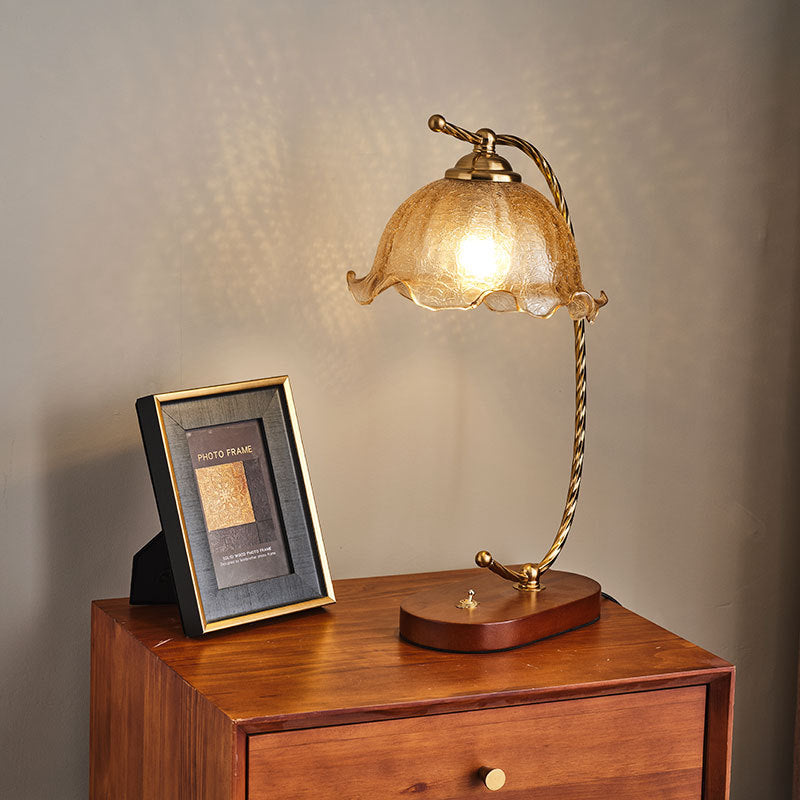 Oval Wooden Metal Flower Table Lamp