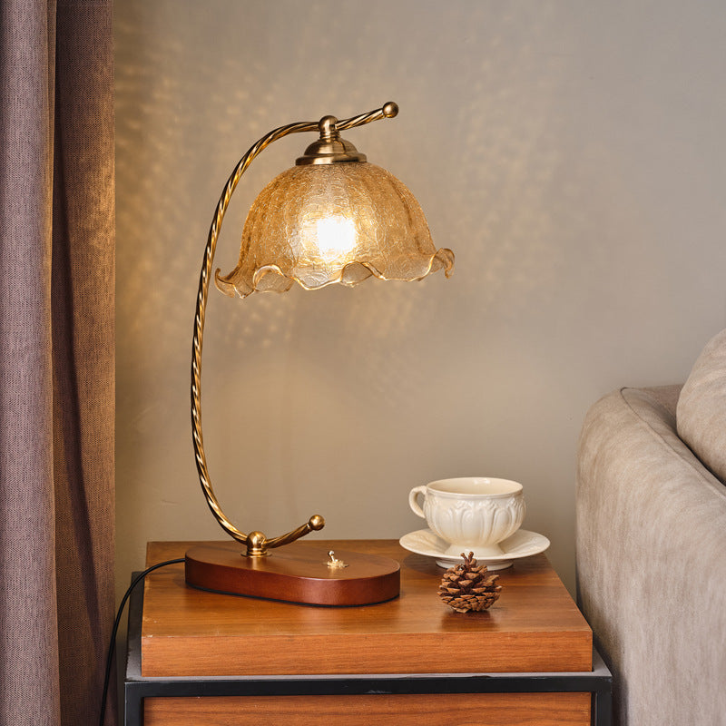 Oval Wooden Metal Flower Table Lamp