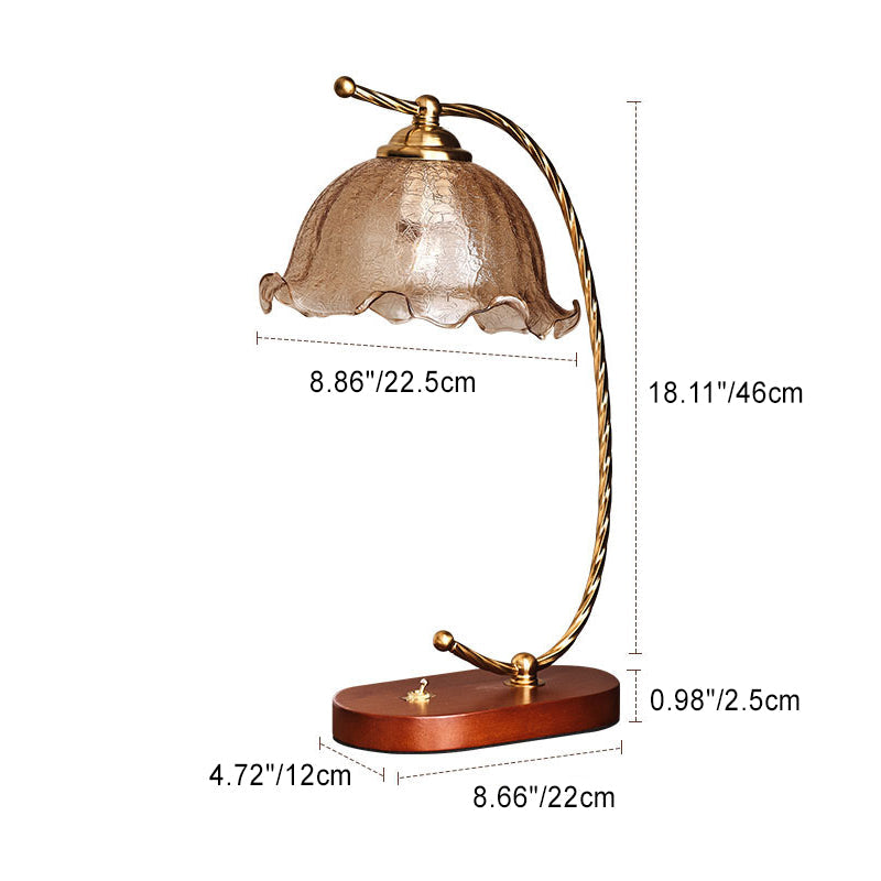 Oval Wooden Metal Flower Table Lamp