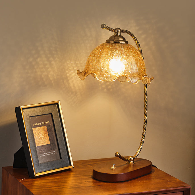 Oval Wooden Metal Flower Table Lamp