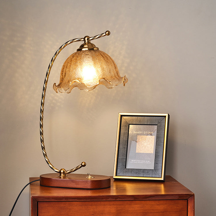 Oval Wooden Metal Flower Table Lamp