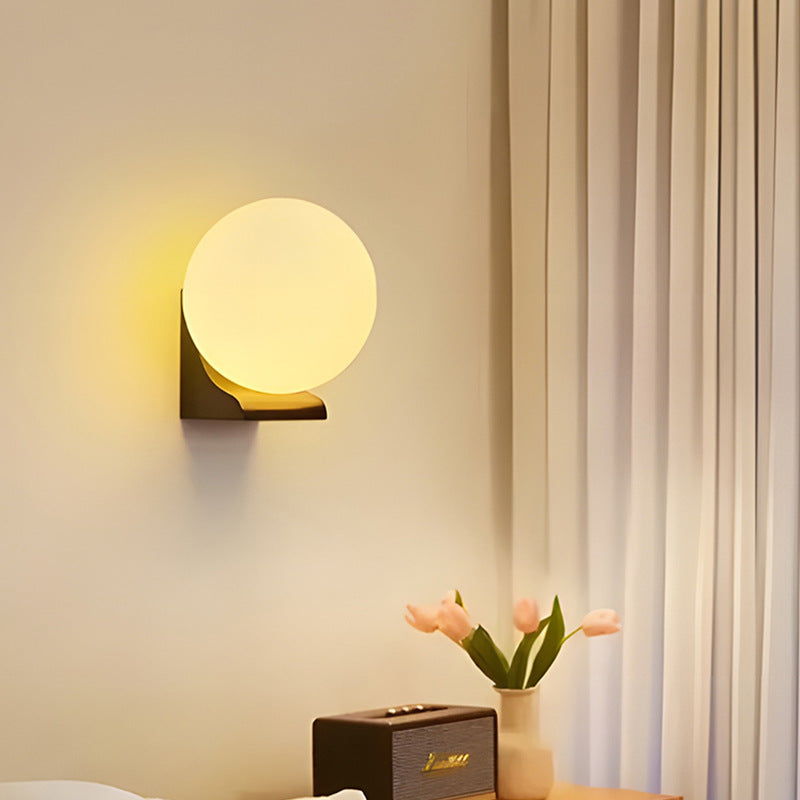Globe Rubberwood Glass Living Wall Lamp