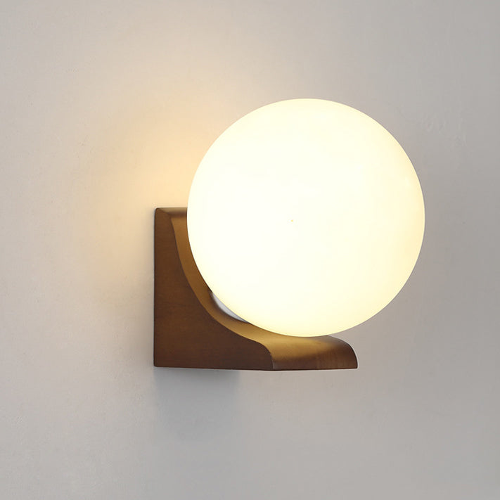 Globe Rubberwood Glass Living Wall Lamp