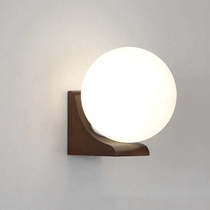 Globe Rubberwood Glass Living Wall Lamp