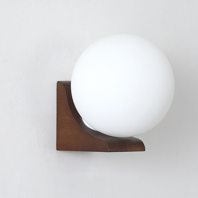 Globe Rubberwood Glass Living Wall Lamp