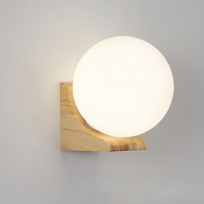 Globe Rubberwood Glass Living Wall Lamp