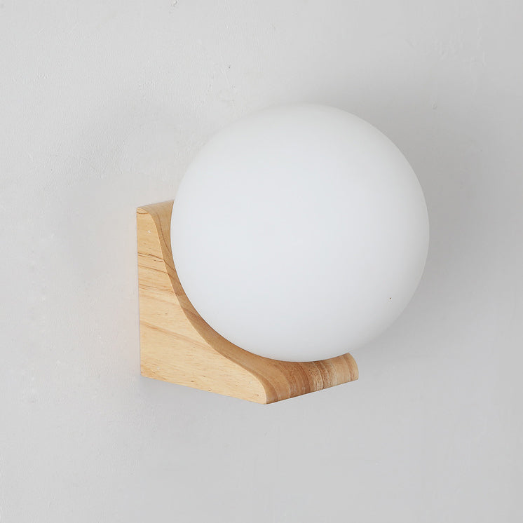Globe Rubberwood Glass Living Wall Lamp
