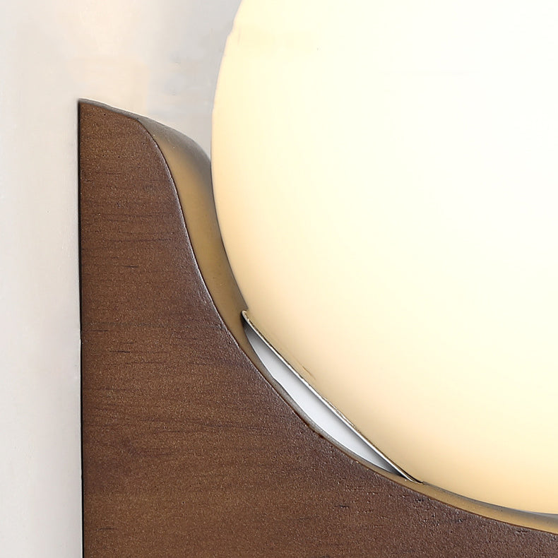 Globe Rubberwood Glass Living Wall Lamp