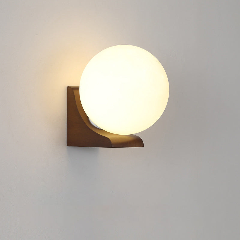 Globe Rubberwood Glass Living Wall Lamp