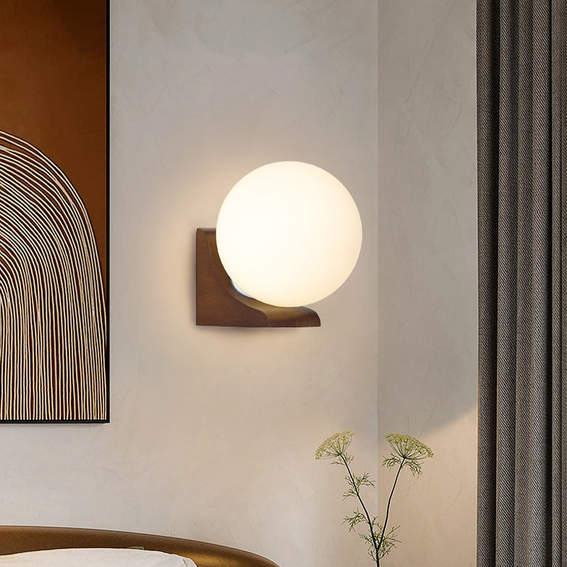 Globe Rubberwood Glass Living Wall Lamp