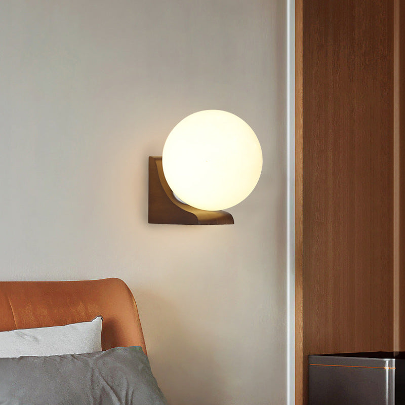 Globe Rubberwood Glass Living Wall Lamp