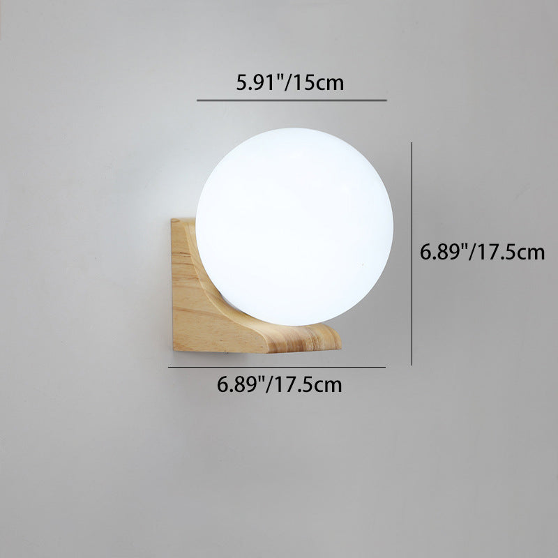 Globe Rubberwood Glass Living Wall Lamp