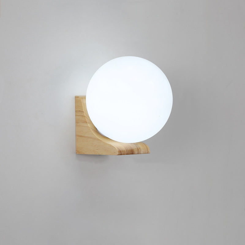 Globe Rubberwood Glass Living Wall Lamp
