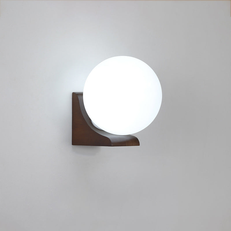 Globe Rubberwood Glass Living Wall Lamp