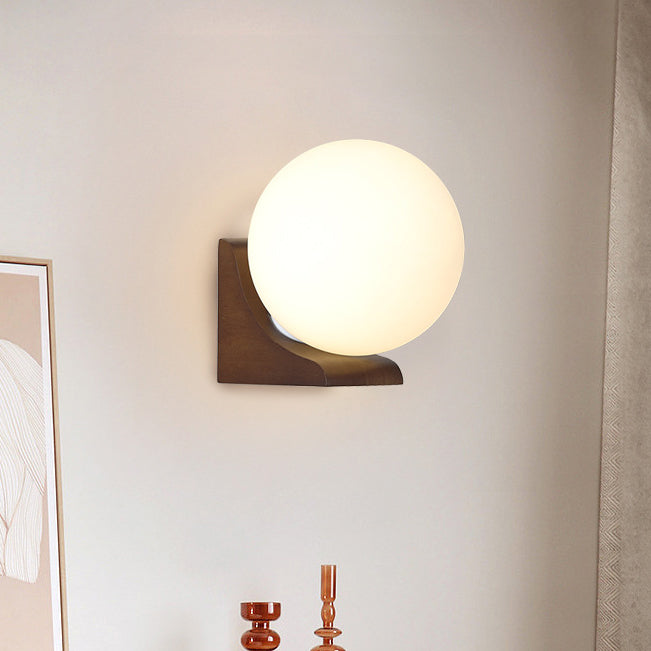 Globe Rubberwood Glass Living Wall Lamp