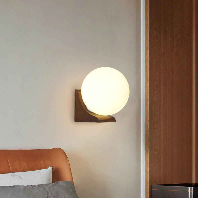 Globe Rubberwood Glass Living Wall Lamp