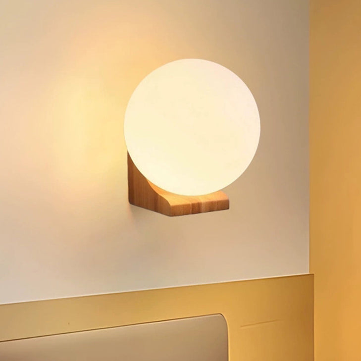 Globe Rubberwood Glass Living Wall Lamp