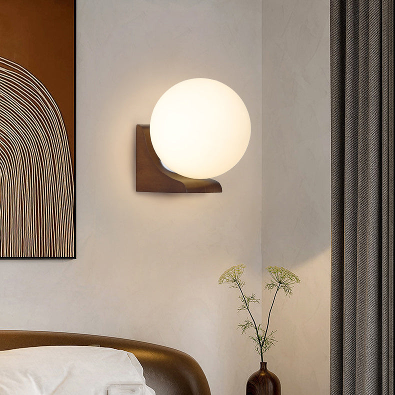 Globe Rubberwood Glass Living Wall Lamp