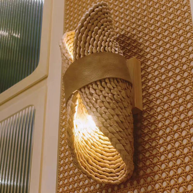 Oval Handmade Rattan Living 2-Light Wall Lamp
