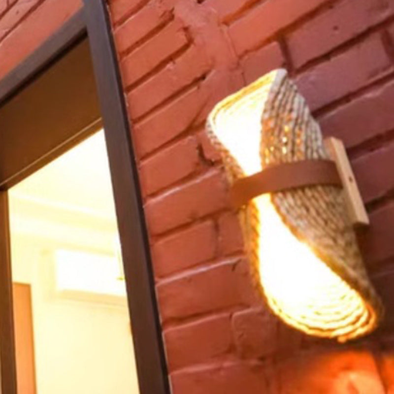 Oval Handmade Rattan Living 2-Light Wall Lamp