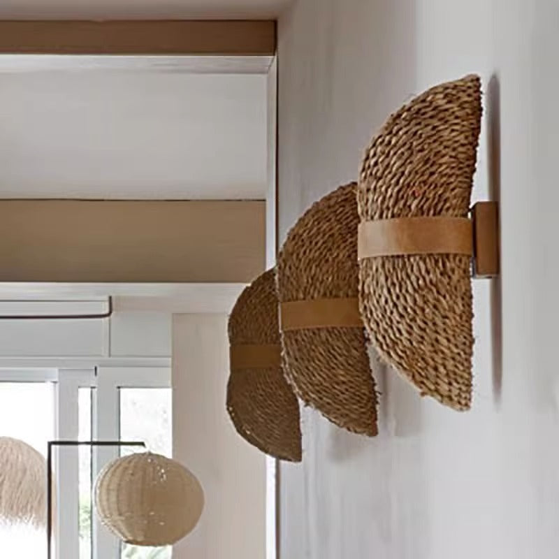 Oval Handmade Rattan Living 2-Light Wall Lamp