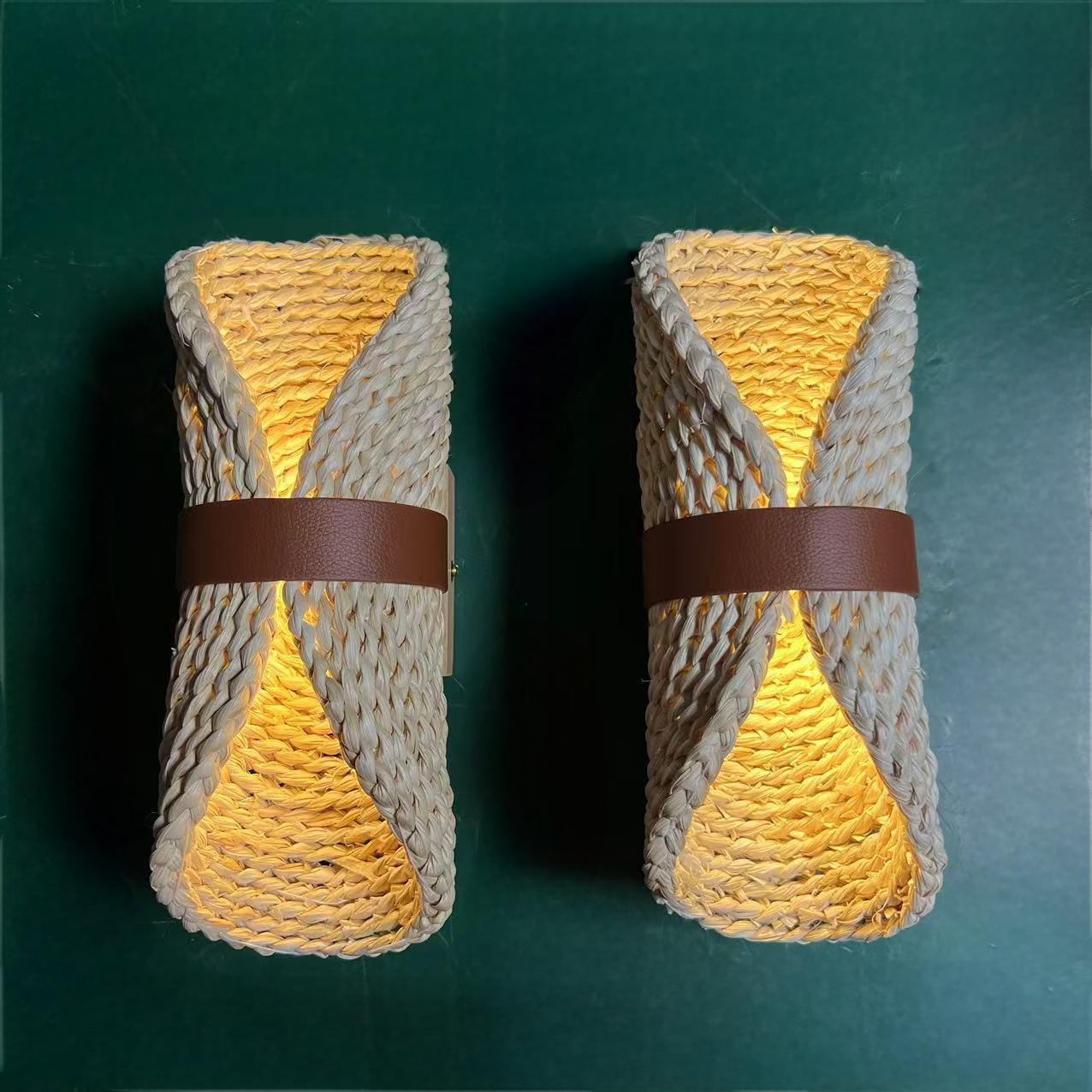 Oval Handmade Rattan Living 2-Light Wall Lamp