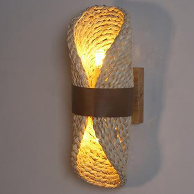 Oval Handmade Rattan Living 2-Light Wall Lamp