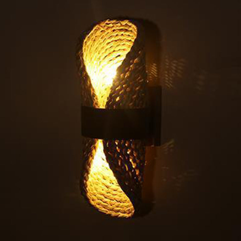Oval Handmade Rattan Living 2-Light Wall Lamp