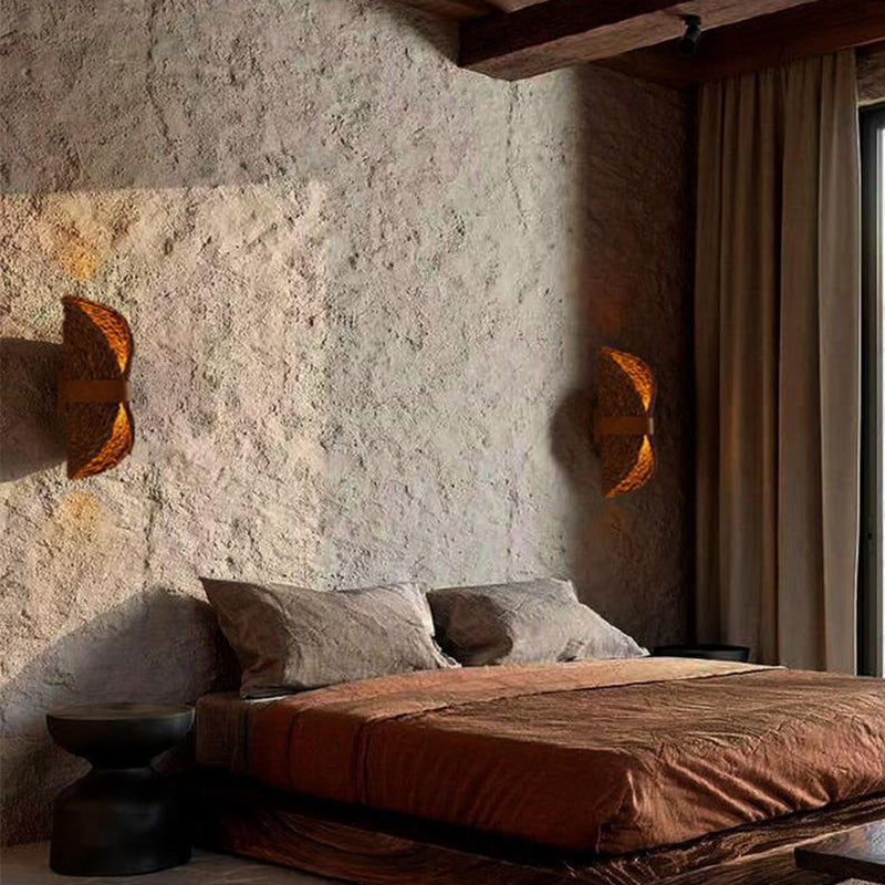Oval Handmade Rattan Living 2-Light Wall Lamp