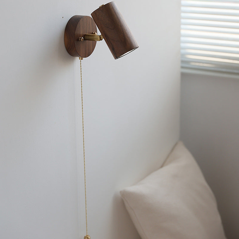 Cylindrical Copper Frame Wood Wall Lamp