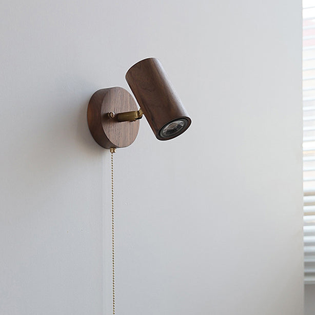 Cylindrical Copper Frame Wood Wall Lamp