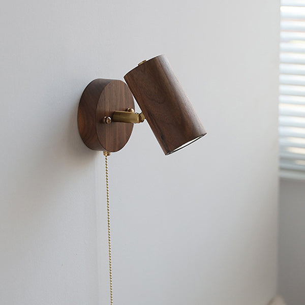 Cylindrical Copper Frame Wood Wall Lamp