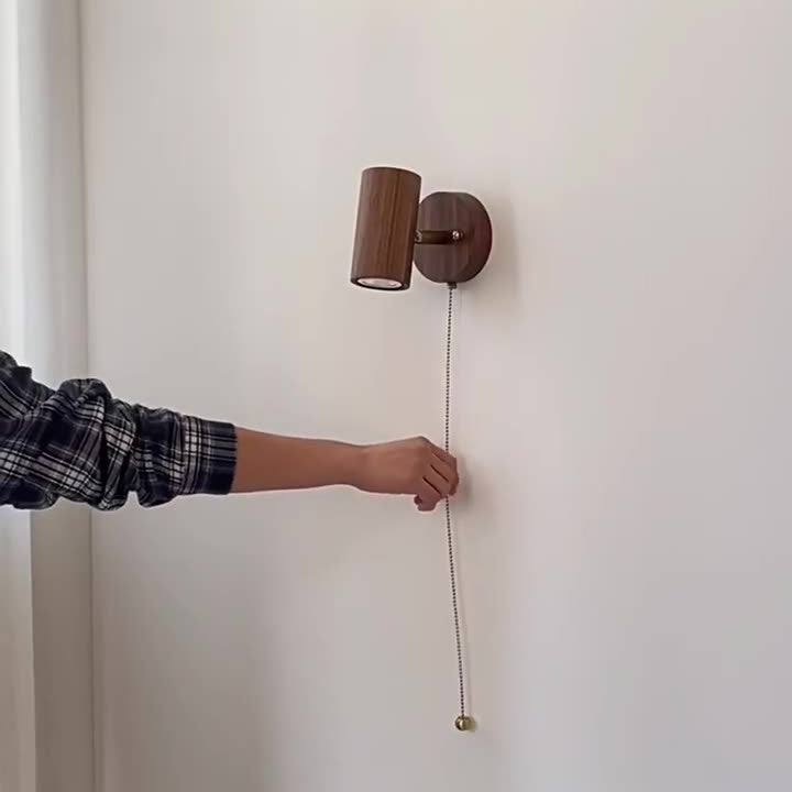 Cylindrical Copper Frame Wood Wall Lamp
