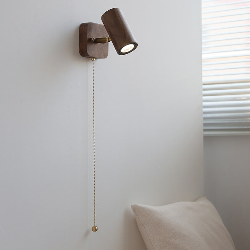 Cylindrical Copper Frame Wood Wall Lamp