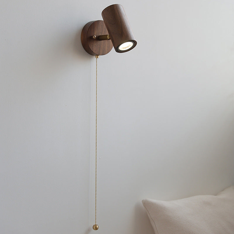 Cylindrical Copper Frame Wood Wall Lamp