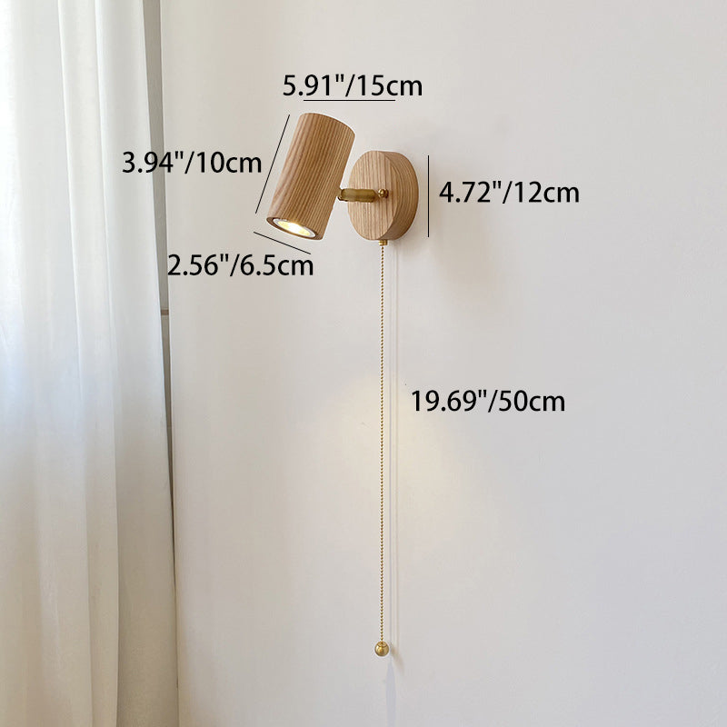 Cylindrical Copper Frame Wood Wall Lamp