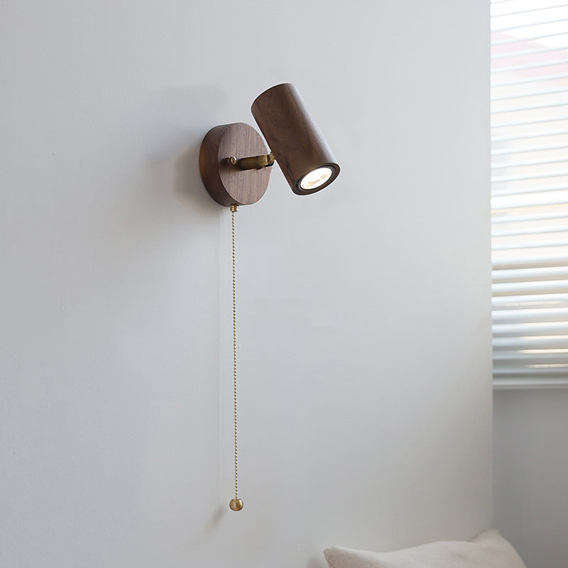 Cylindrical Copper Frame Wood Wall Lamp