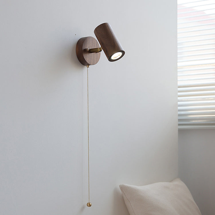 Cylindrical Copper Frame Wood Wall Lamp