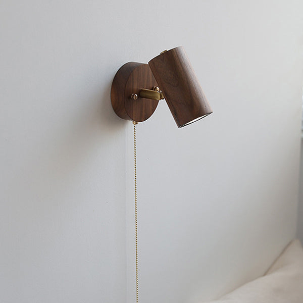 Cylindrical Copper Frame Wood Wall Lamp